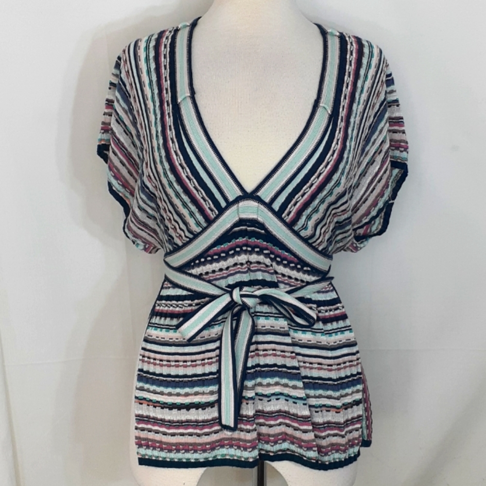 Masoni Tweed striped blouse blue pink size 46 us size 6